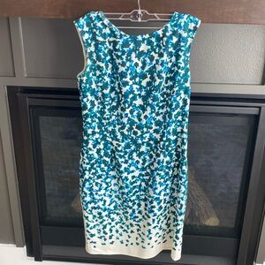 Ann Taylor size 8T cream/blue/green floral sheath dress